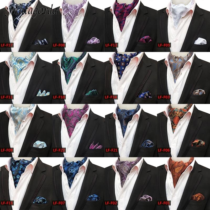 Vintage Style 100% Silk Necktie +handy Set Ascot Tie  Man Tie Paisley Flower Jacquard Woven Cravat Satin Handkerchief Neckwear