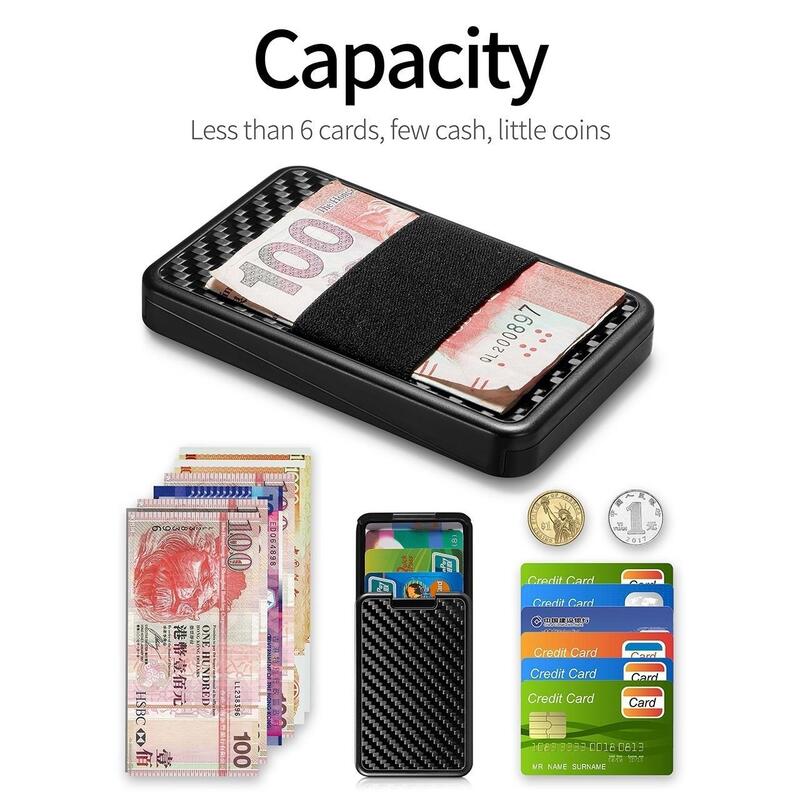 Tarjetero de fibra de carbono para hombre y mujer, billetera deslizante con bloqueo RFID para tarjetas de identificación y de crédito, monedero minimalista