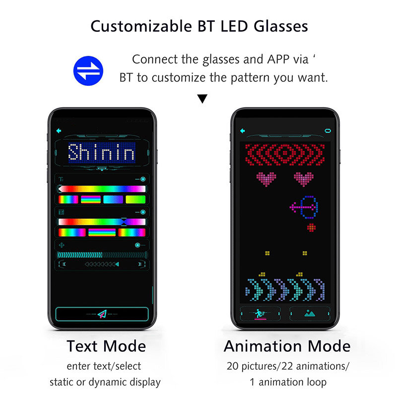 Full Color Shining Glasses Programmable Bluetooth RGB Fullcolor Glowing LED Light Up Glasses USB Rechargeable Future Style