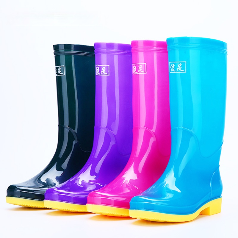ยางฝนรองเท้าสตรีสูง Barrel Warm Antiskid สวมใส่แรงงานป้องกันตลาดสีทึบรองเท้าฝน PVC รองเท้า