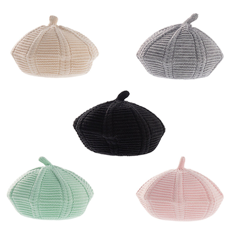 1 PCS Soft Comfortable Knitting Wool Infant Berets Hats Solid Color Warm Newborn Cap Outdoor Children Bonnet Clothing Decoration