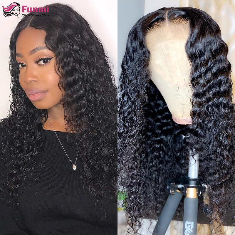 Perruque Lace Frontal Wig 180 péruvienne Remy, cheveux naturels, Deep Wave, perruque Lace Front Wig, pre-plucked, noeuds blanchis