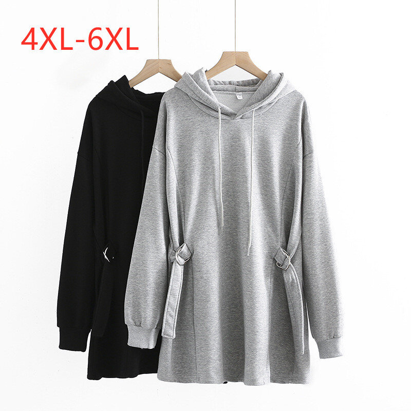 Large women's autumn and winter style is thin, loose, medium and long lace up waist closing Plus Size sweater