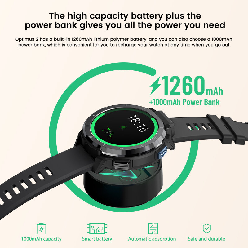 Kospet Optimus 2 Charger 1000Mah Snel Opladen Powerbank Automatische Adsorptie Batterij Voor Kospet Optimus 2 Smart Horloge