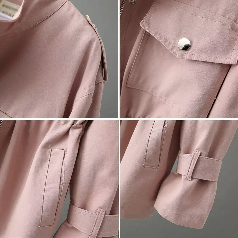Women's Windbreaker 2021 Autumn New Korean Wild Loose Stand-Collar Fashion Pink Jacket Female Student Windbreaker Coat Lining