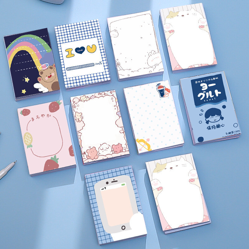 Bloc de notas de dibujos animados kawaii, cuaderno de Plan de estudio, cuaderno para estudiantes pequeños con notas bonitas, papel para mensajes, papelería, planificador, pegatinas, notas
