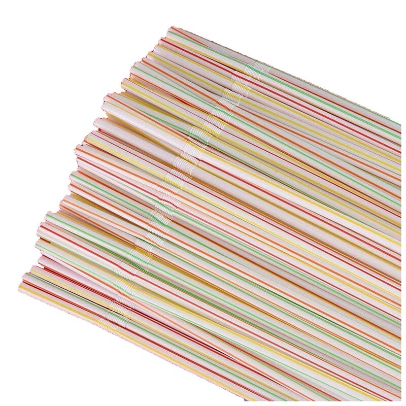 600pcs Disposable Straws Flexible Plastic Straws Striped Multi Color Rainbow Drinking Straws Banquet Bar Drinks Accessories
