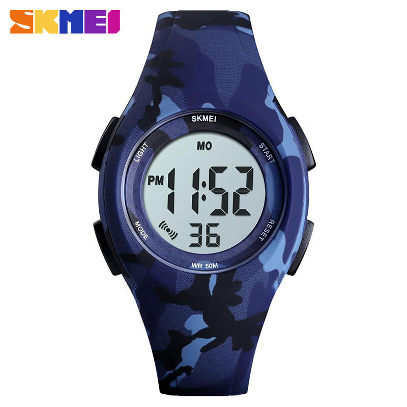 Skmei relógio digital esportivo para crianças, relógio digital com mais cores de 5 barras à prova d'água com alarme e visor luminoso