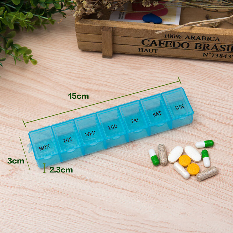 Caixa organizadora de armazenamento de comprimidos, 1 peça, 7 dias, semanalmente, caixa de remédios, organizador, recipiente, separadores