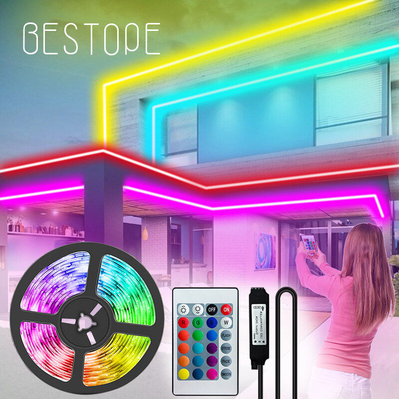 LED Strip Lights Luces Led RGB 5050 SMD 2835 Flexible Waterproof LED Tape Diode 5M 10M 15M 20M DC 12V Remote Control + Adapter