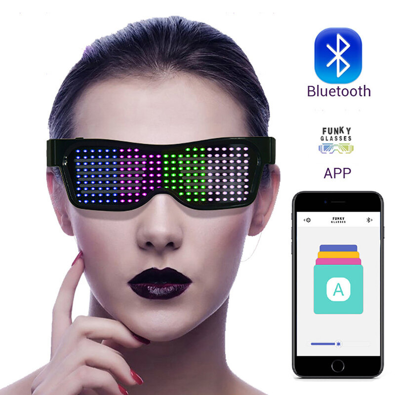 Gafas de luz LED con Flash para fiesta, lentes con Control por aplicación, Bluetooth, carga USB, texto programable en varios idiomas, animación, decoración de fiesta