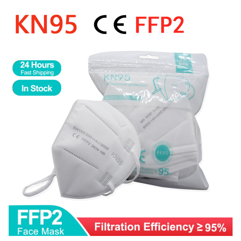 Máscara facial ffp2 kn95 com filtro 95%, máscara de proteção pm2.5 ffp295