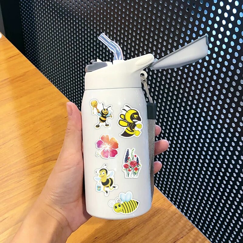 50/100pcs 꽃과 꿀벌 낙서 스티커 팩 노트북 스케이트 보드 기타 컵 가방 방수 스티커 데칼 클래식 장난감