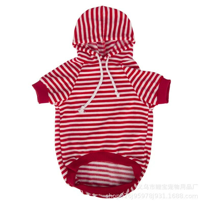 Dog Coat Soft Sport Pet Hoodie Striped Cat Clothes Adjustable Drawstring Hood Striped Dog Clothes  Dog Clothes for Small Dogs