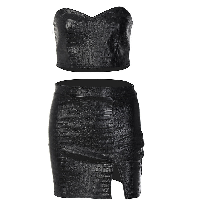 Saia feminina outono inverno preto plutônio sexy elegante de duas peças conjuntos femininos sem mangas a linha chique pacote saia hip e conjunto superior