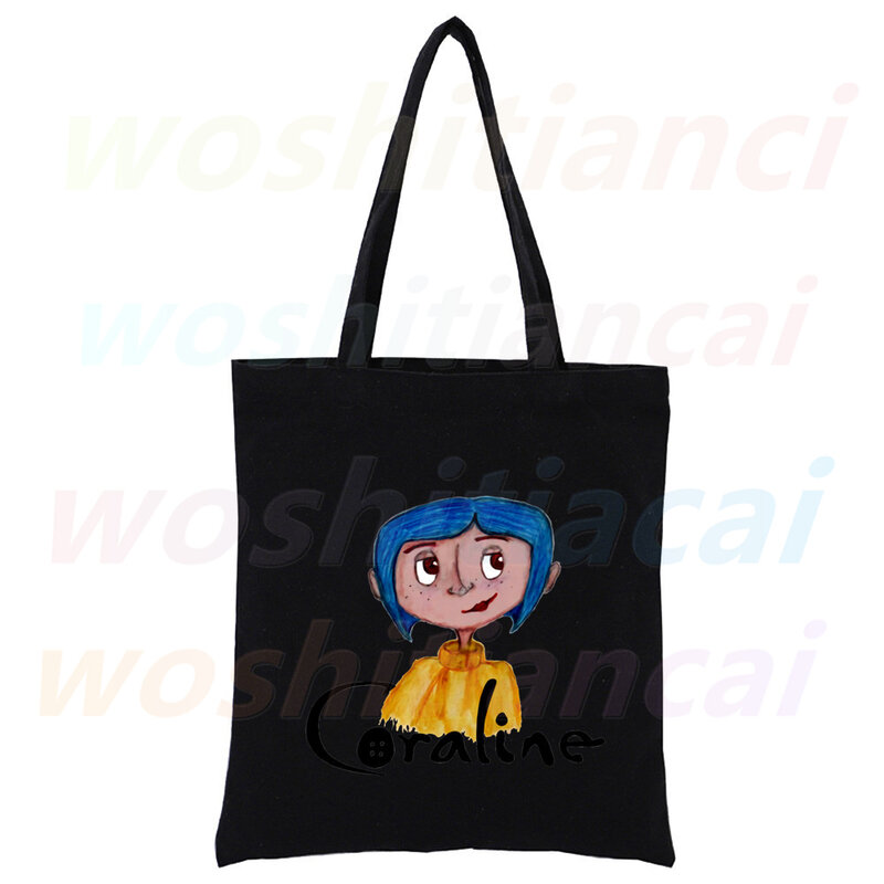 Coraline meninas dos desenhos animados 90s sacola de lona de compras feminino menina tote eco shopper sacos de ombro, navio da gota