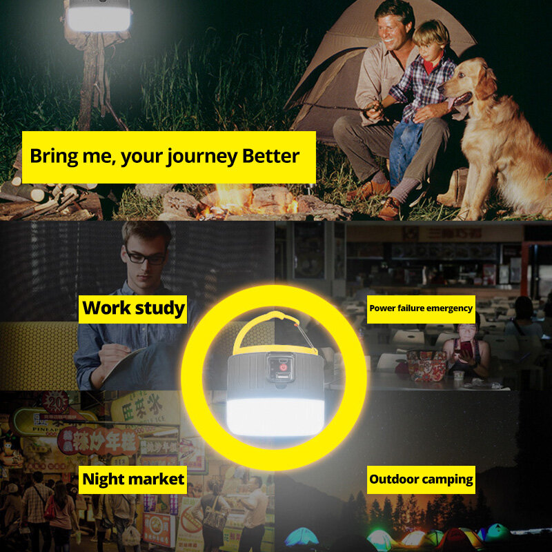 Puissance Camping lumière extérieure LED solaire ampoule lumières lanterne LED Portable LED lanterne lumière maison nuit 7200mAh USB Rechargeable lumière de secours
