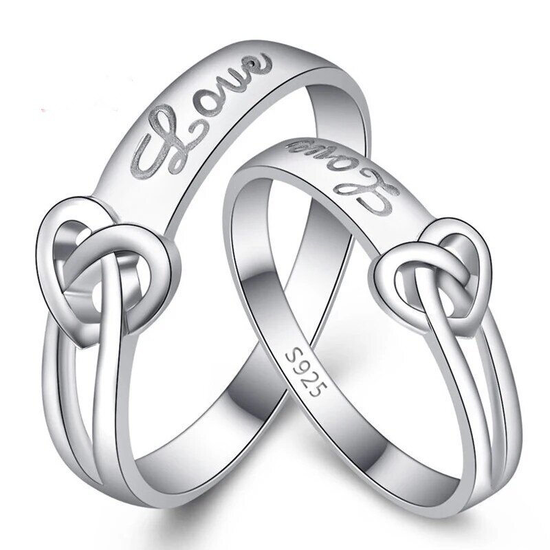 S925 1 paio di anelli da coppia in cristallo con corona per donna e uomo matrimonio anello di apertura argenteo anelli di fidanzamento regolabili per ragazzo ragazza
