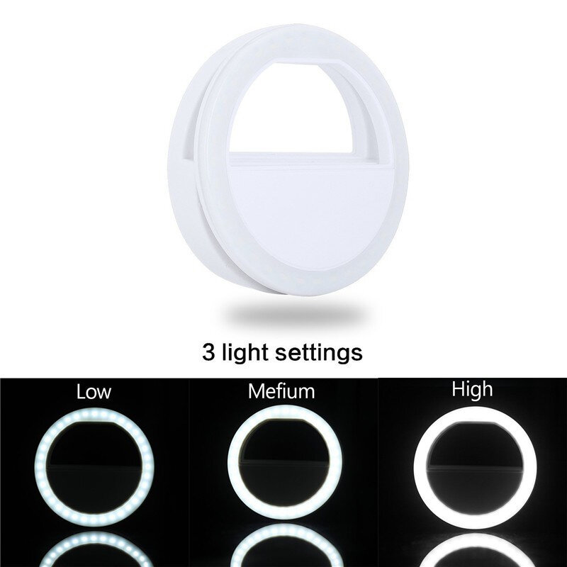 Luz de led para selfies em celular, anel de luz com carregamento usb, iluminação noturna escura para aumentar e melhorar o celular, fla