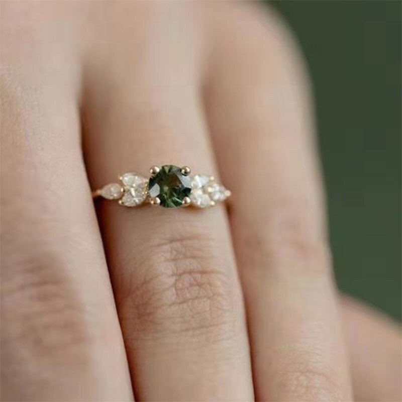 Fashion Jewelry Gold Gold Green Gems Crystal Flower Ring Bride Wedding Engagement Ring  Anniversary Gifts Fine Jewelry