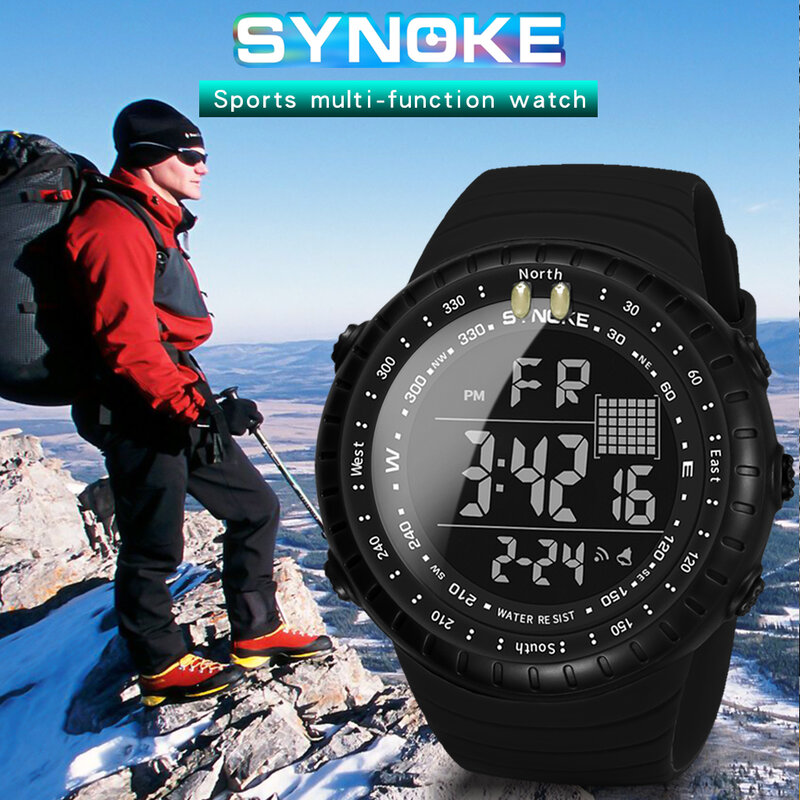 Synoke-メンズスポーツウォッチ,デジタル時計,耐水性,LEDディスプレイ