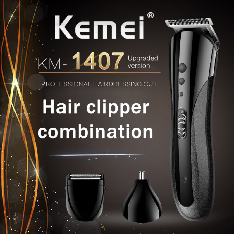 Электрическая машинка для стрижки волос KEMEI, перезаряжаемая, с низким уровнем шума, бритва для бороды, носа, ушной триммер, триммер для волос,...