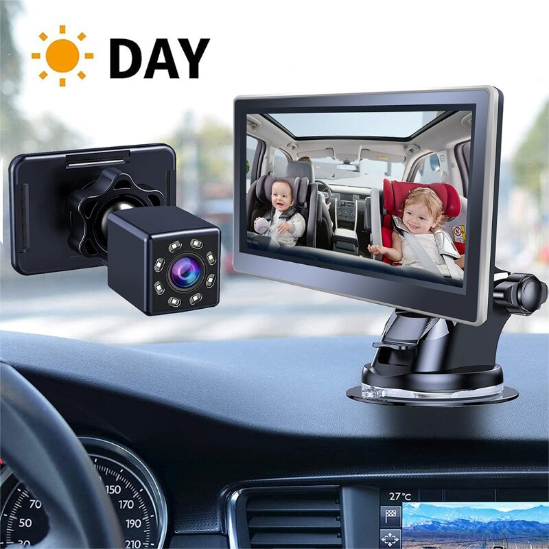 DVRダッシュボードカメラ,5インチ,車のミラースクリーン,赤ちゃんの後部座席用,HDナイトビジョン機能付き