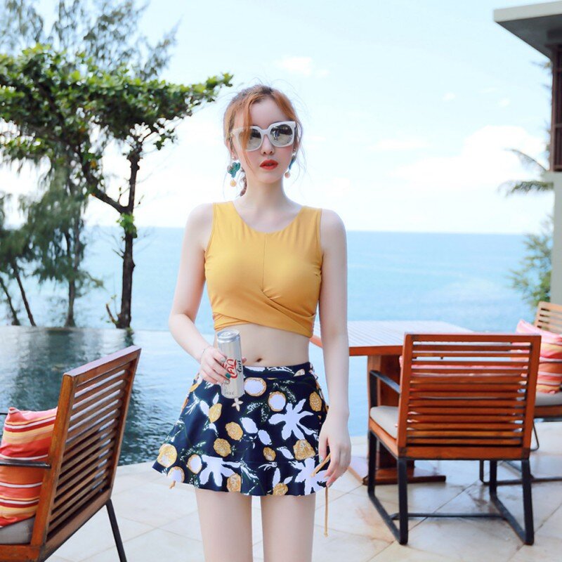 Women Swimsuit Split Fashion Sexy Swimwear Ladies Three-piece Suit  Thin Chest Gathered Cover Bell Appeal New Two-Piece Suits