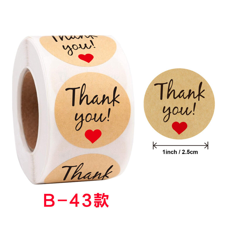 Natural Paper Kraft Thank You Sticker Labels 1 Inch Round, 500 Stickers per Roll