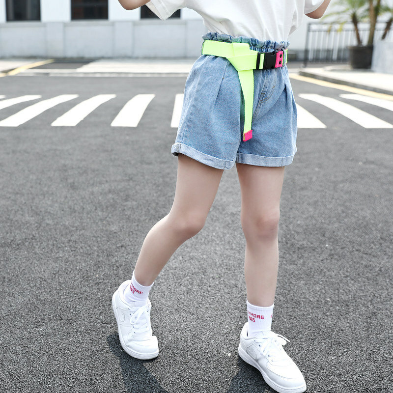 New Fashion Girls High Waist Denim Shorts with Belt Baby Girls Jeans Shorts Summer Cute Kids Clothes for Teenagers 13-4 Years