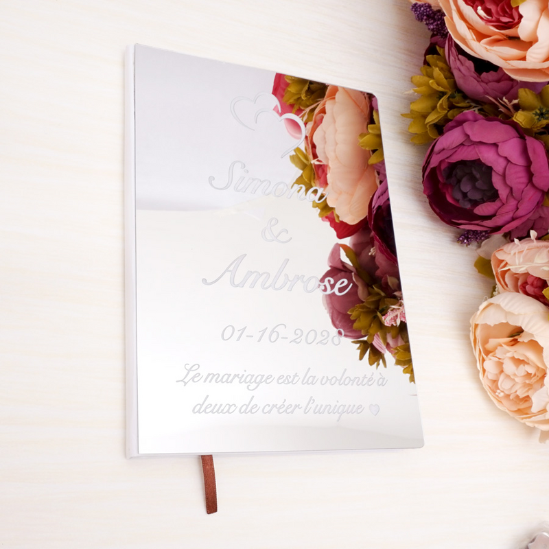 Diferentes estilos personalizado casamento assinatura livro de hóspedes personalizado espelho capa vazio branco páginas decoração festa