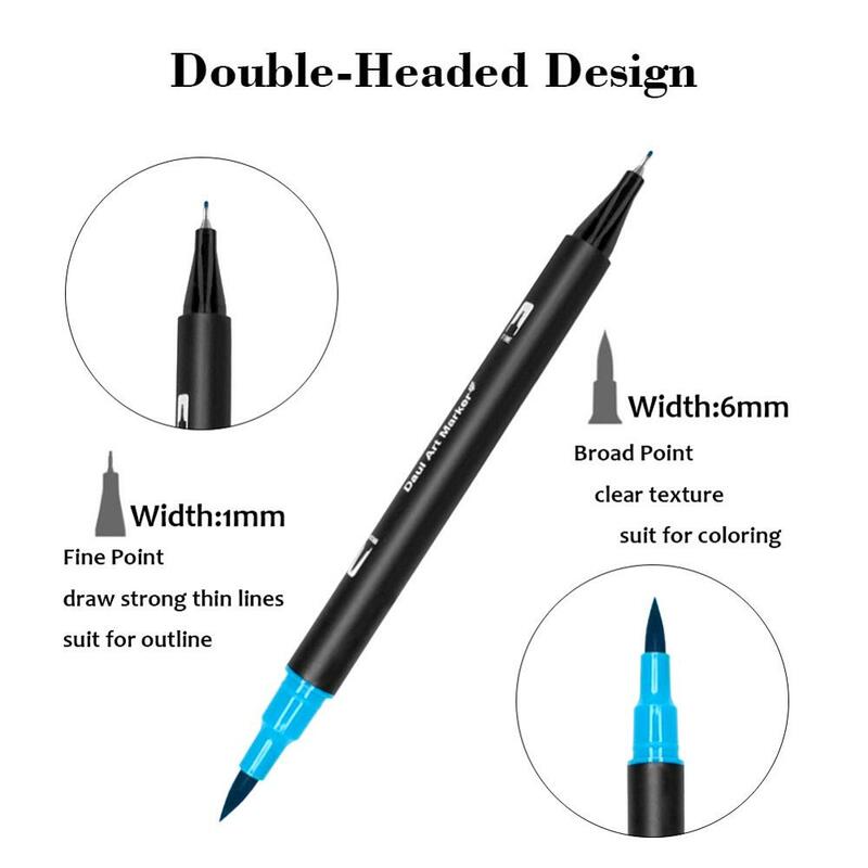 Felt-tip Pens Dual Tips 48/60/72/100 Art Marker Water Based Ink Soft Fine Brush Pen for Kids Adults Drawing Colors for Children