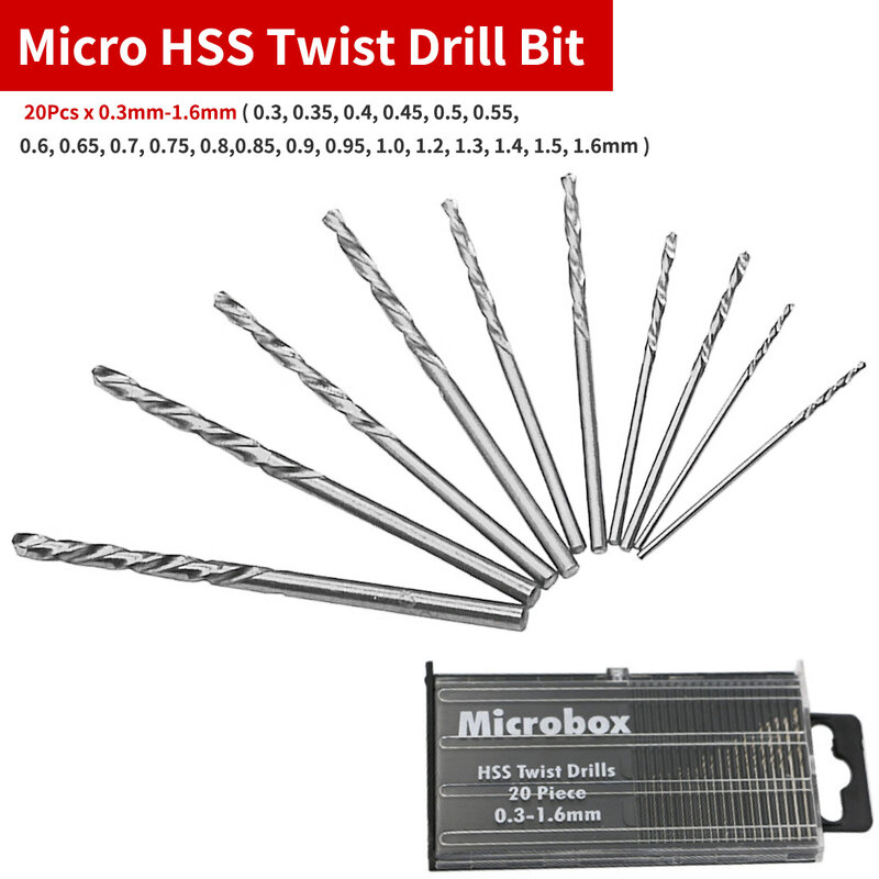 20 Uds Mini taladro Micro broca HSS Set de puntas de taladro en espiral de herramienta de la reparación de 0,3-1,6mm para madera/casa de reparación/plástico/circuito con el caso