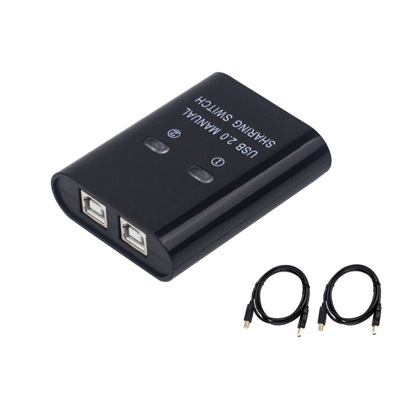 USB 스위치 2 포트 수동 USB 허브 2 대의 컴퓨터 공유 U 디스크 프린터 장치 2 In One Out USB2.0 Sharer With Cable