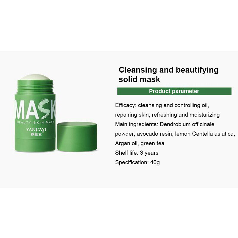 Green Tea Mask Solid Face Mask Stick Oil Control Moisturizing Cleaning Mask Acne Treatment Blackhead Remove Pores Purifying