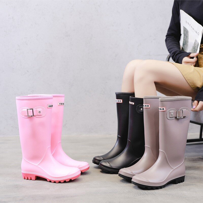 Sansom Fashion Rainboots damskie kozaki do kolan klamra długa rurka wysokiej jakości wodoodporne buty damskie gumowe kalosze z PVC