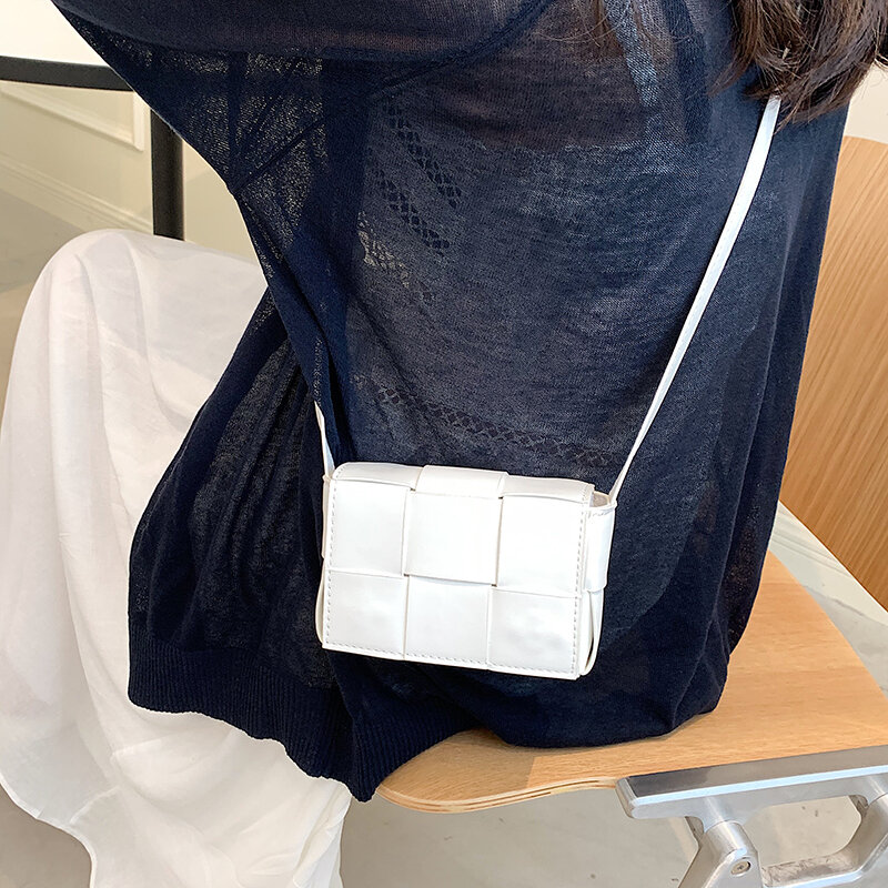 Weiche Leder Kontrast Farbe Abdeckung Woven tasche Schulter Taschen für Frauen 2021 Sommer Nette Crossbody Kleine Quadratische Tasche Geldbörsen