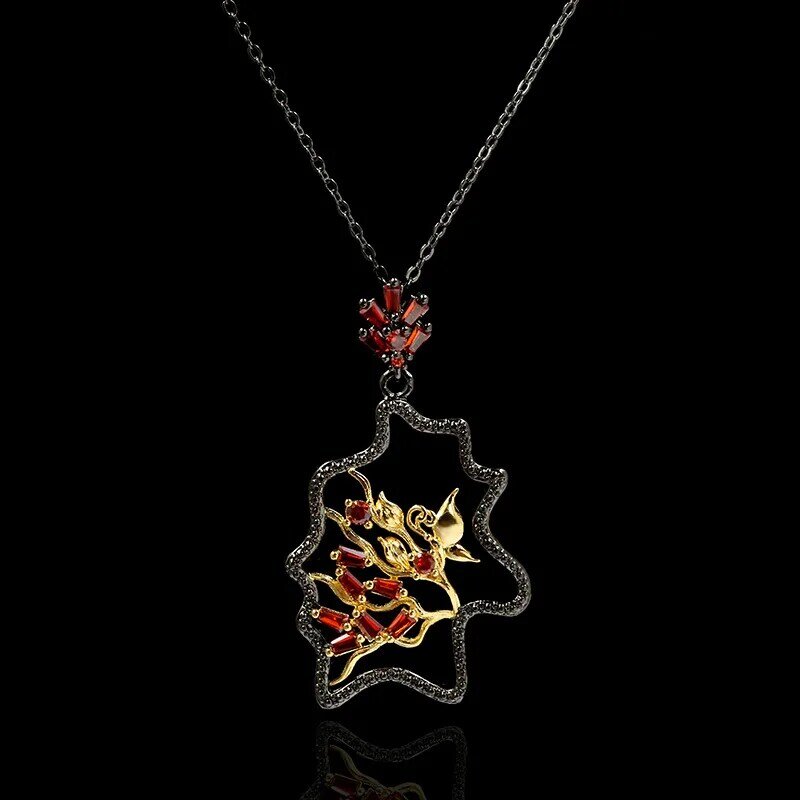 Ladies Geometric Irregular Shape Pendant Hollow Design Jewelry Red Zircon Necklace Italian Luxury Ladies Necklace Sweater Chain