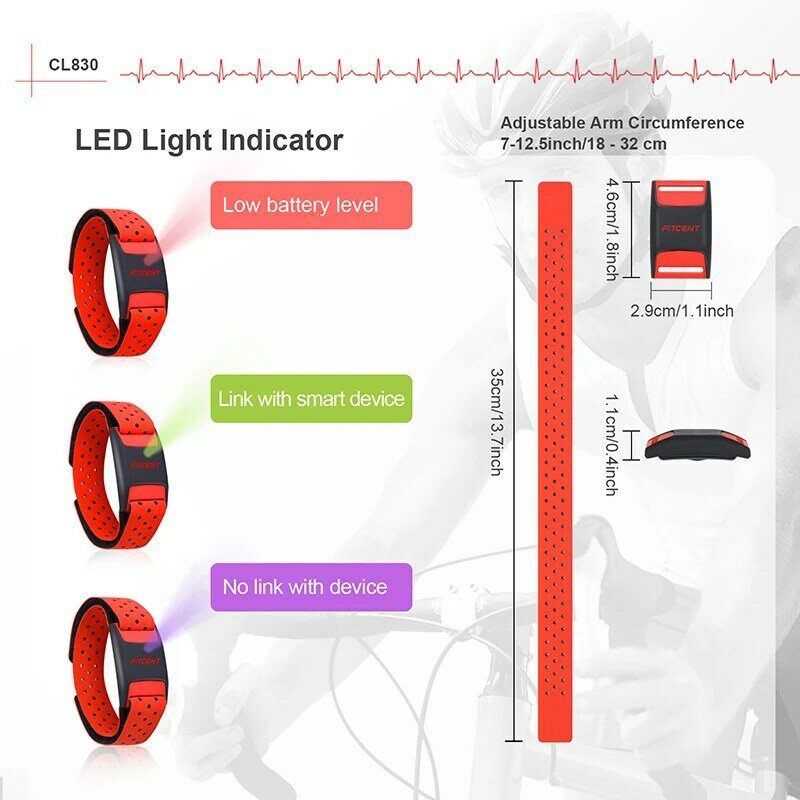 FITCENT Herz Rate Monitor Armband, Bluetooth ANT + Optische Herz Rate Sensor Handgelenk, wiederaufladbare Fitness Tracker für Peloton Str