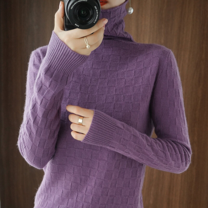 Женский свитер с высоким воротником, однотонный облегающий модный новый пуловер, свитер свободного кроя, повседневный топ с длинными рукав...