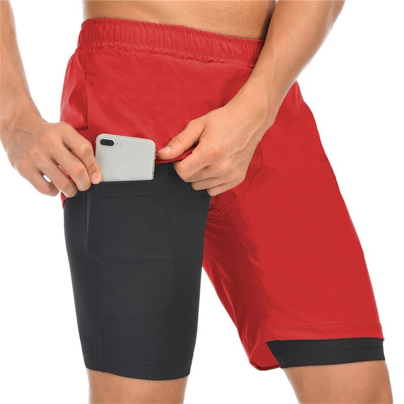 Men Running Shorts Jogging Gym Fitness Training Quick Dry 2 in 1 Beach Short Pants Male Summer Sports Workout Bottoms Clothing