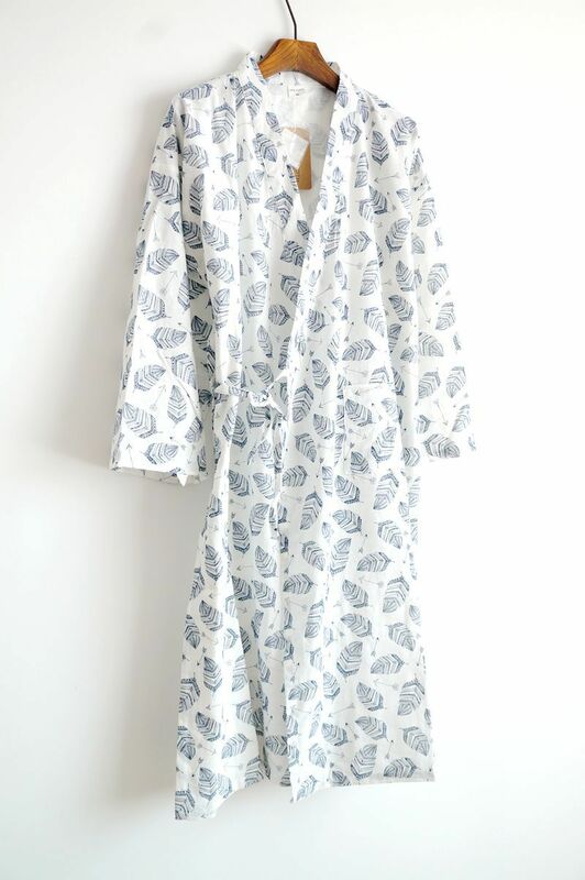 Novo algodão gaze camisola de algodão roupão fino solto yukata japonês quimono pijamas homem robe com decote em v folhas pijamas roupão