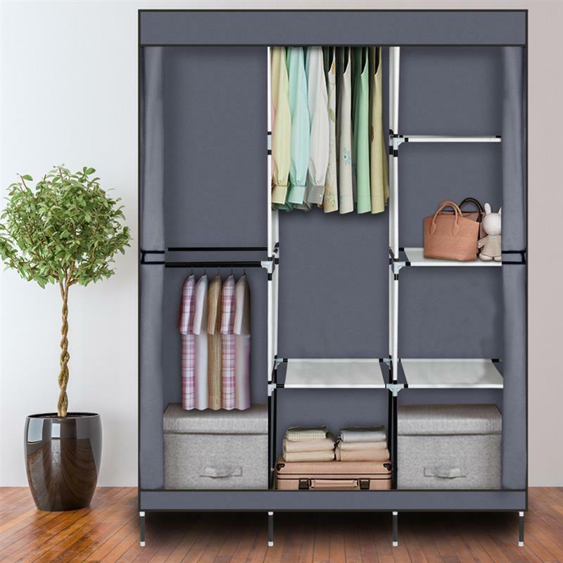 71 Inch Portable Closet Wardrobe Clothes Rack Storage Organizer with Hanging Rod/Shelf Blue