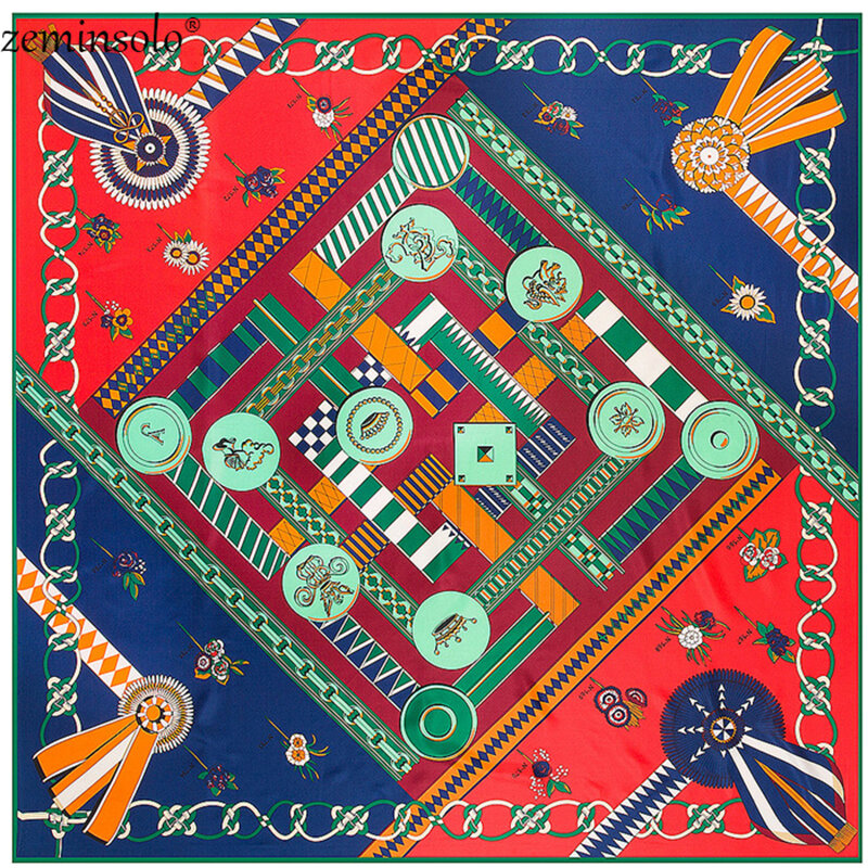 Bufanda de sarga 130 de seda para mujer, pañuelo cuadrado con estampado a cuadros, de marca de lujo, a la moda, 130 x 100% cm
