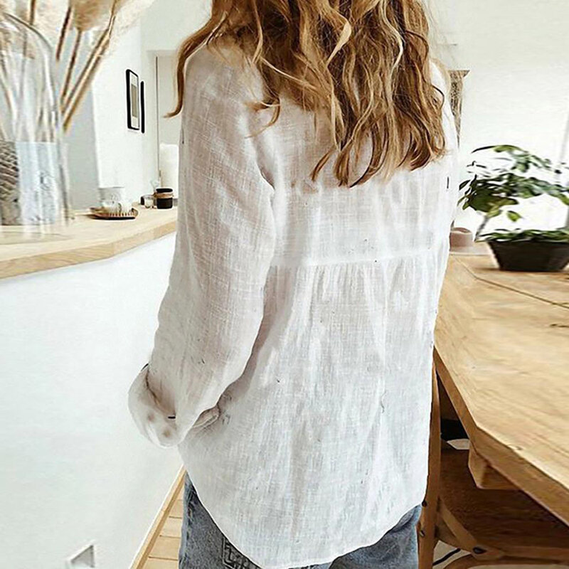 Blusa de manga larga con estampado elegante para Otoño y oficina, camisa con botones de talla grande para mujer