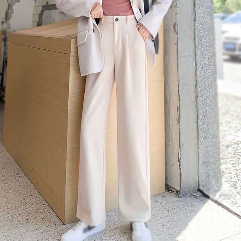 Pantalones holgados lisos para mujer, pantalón de estilo coreano Retro, informal, de cintura alta, ajustados, con nueve rectas, harén, 2XL