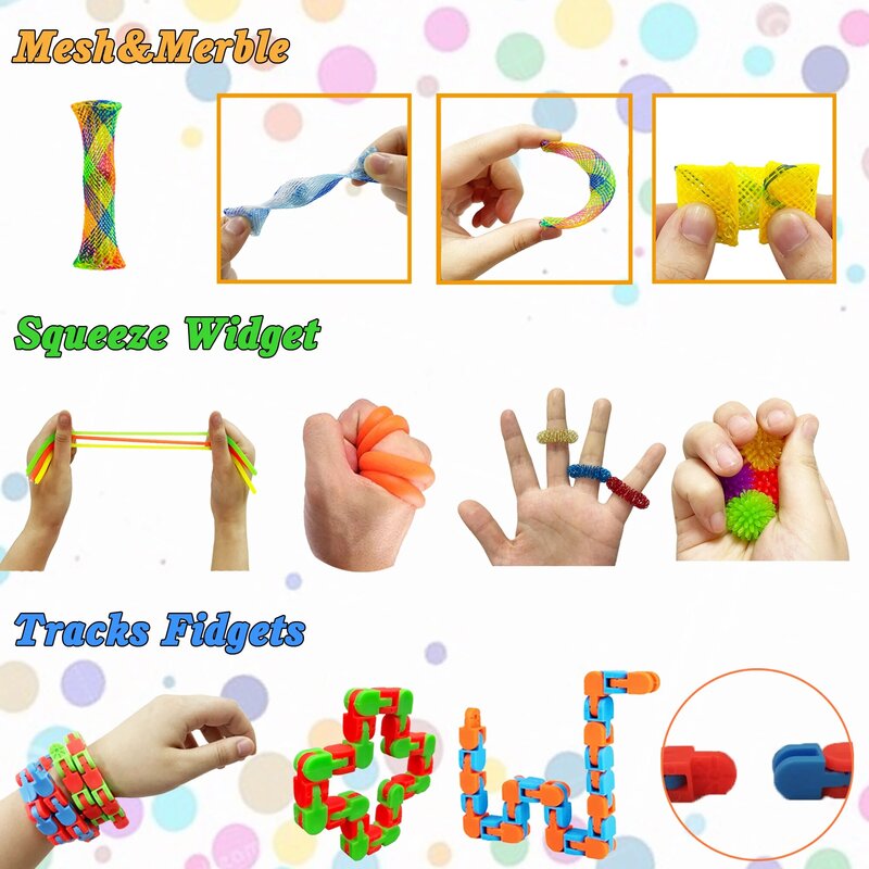 Juego de juguetes sensoriales para aliviar el estrés para niños y adultos, paquete de 20 unidades, arcoíris, pump, burbuja Simple, hoyuelos, ensanchador para aliviar el estrés