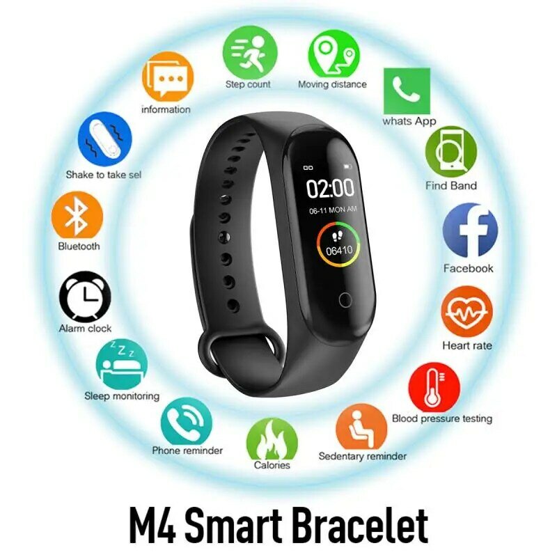 New Fitness Bracelet M4 Smart Band Watch Wristband Blood Pressure Heart Rate Monitor Sports Pedometer Sport Tracker