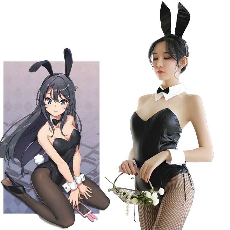 Seishun Buta Yarou wa Bunny Girl Senpai no Yume wo Minai تأثيري هالوين زي للفتيات مثير لطيف الأرنب فو الجلود أرنب