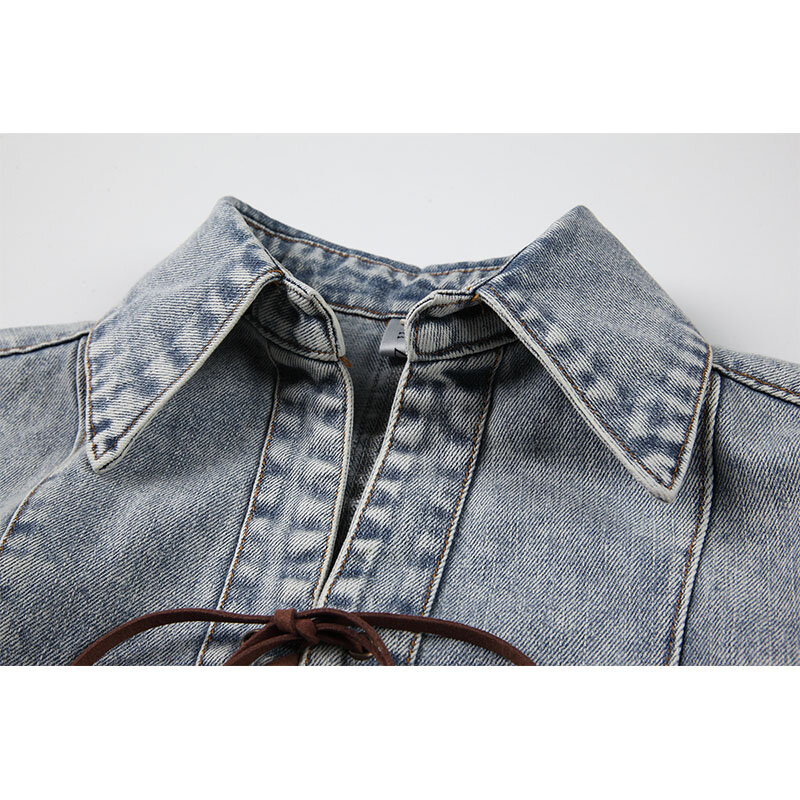 Женская джинсовая рубашка в стиле Харадзюку, уличная одежда 2021, рубашки с длинным рукавом, отложным воротником, Корейская винтажная притале...